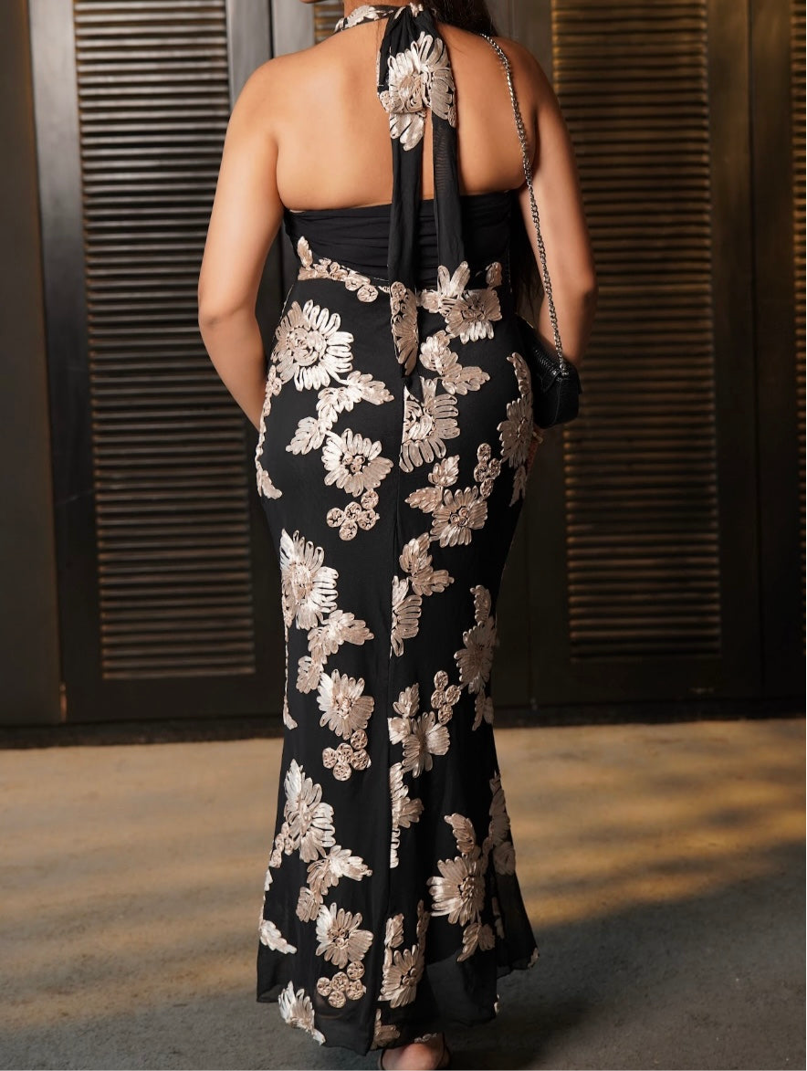 Black mesh halter neck dress
