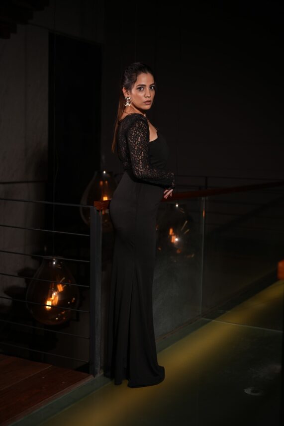 Corset Midi Black Dress with Thigh Slit
