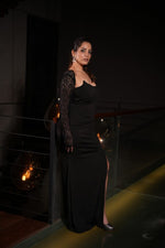 Corset Midi Black Dress with Thigh Slit