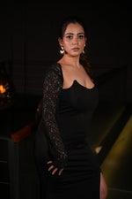 Corset Midi Black Dress with Thigh Slit