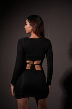 Ribbed Lycra Modern Cutout Mini Black Dress
