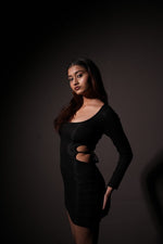 Ribbed Lycra Modern Cutout Mini Black Dress