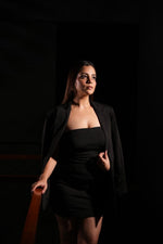 Black Tube Mini Dress with Longline Blazer Coat