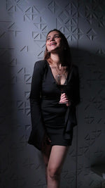 V-Neck Long Sleeve Black Dress
