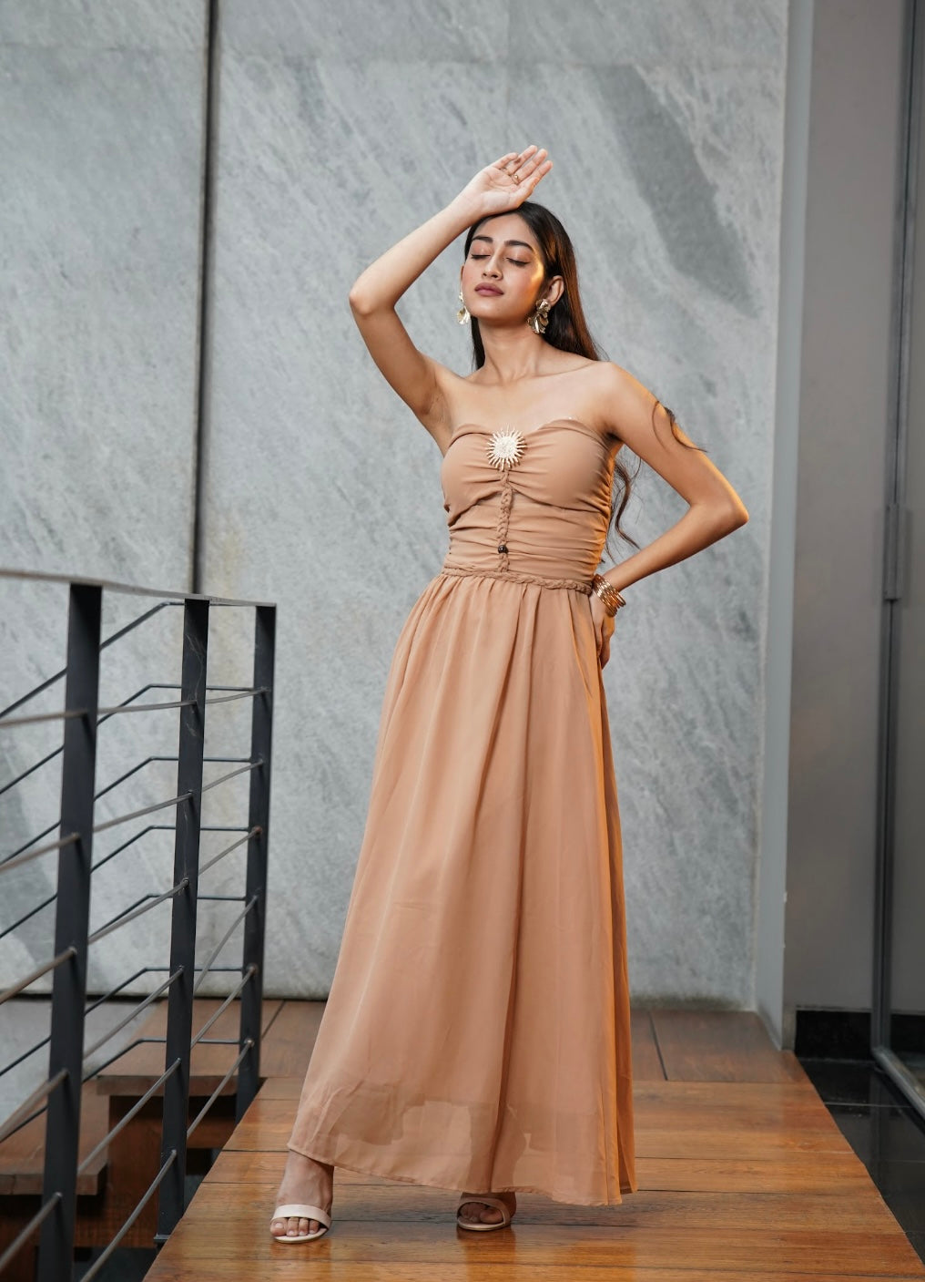 Tan A-Line Long Dress