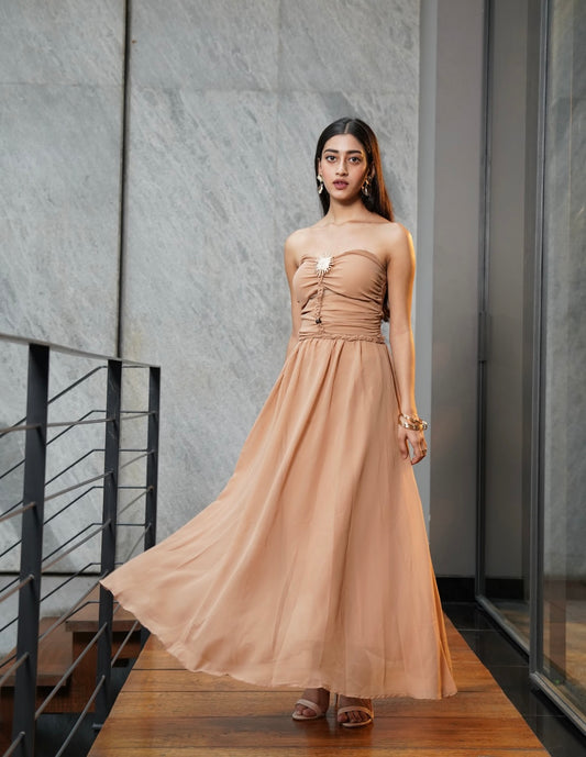Tan A-Line Long Dress
