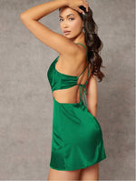 Green Cut out Satin dress