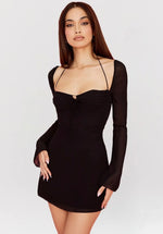 Full sleeves Black halter dress