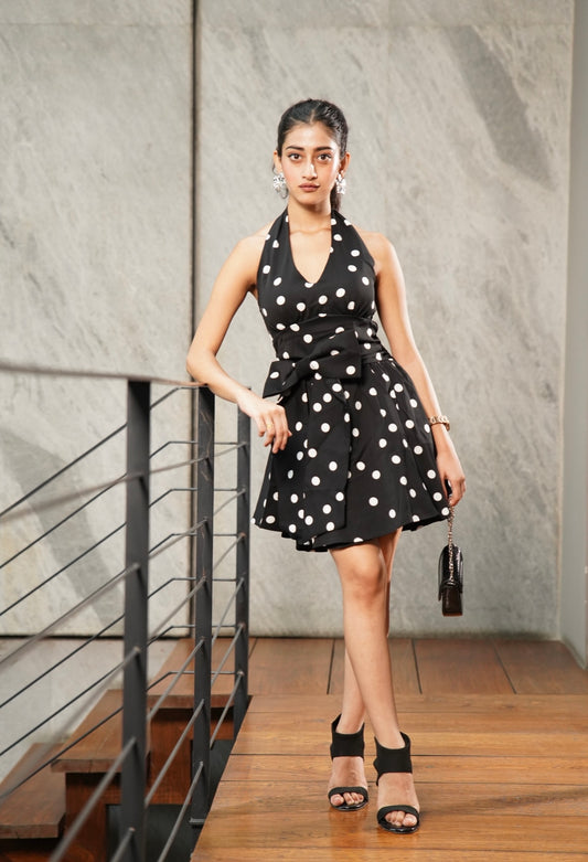 Black Halter Polka Dot Dress