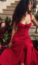 Red corset midi dress