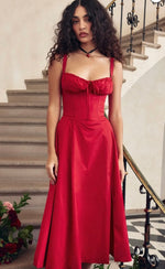 Red corset midi dress