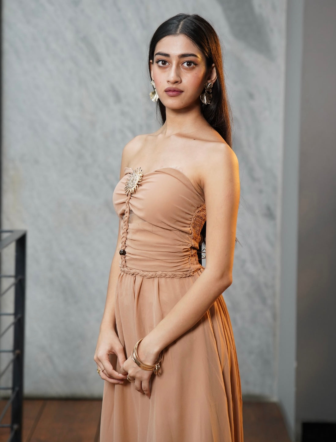 Tan A-Line Long Dress