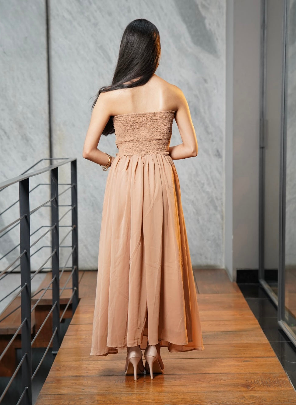 Tan A-Line Long Dress