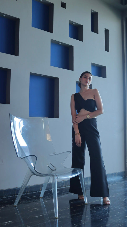 Flap Crop Top and Wide Leg Pants Set