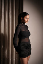 Layered Mesh Black Dress with Inner Tube Top