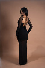 Mesh long slit dress with Long Sleeve