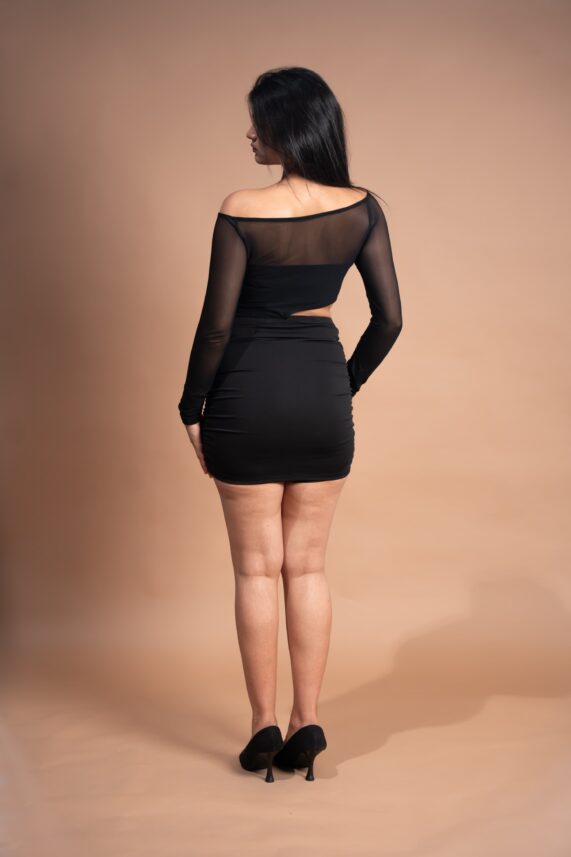 Waist Cutouts Layered Mesh Black Dress