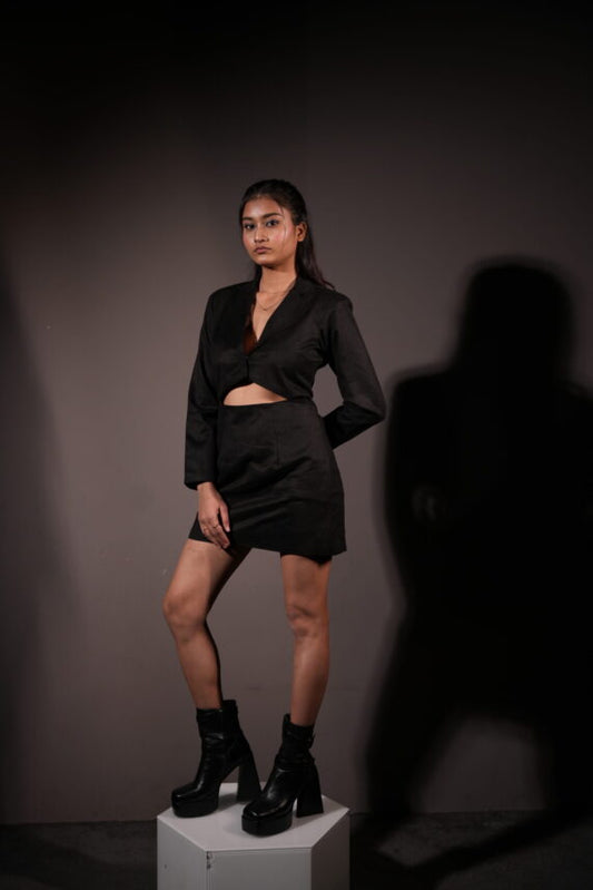 Lycra Mini Dress with Attached Coat Overlay