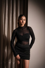 Layered Mesh Black Dress with Inner Tube Top