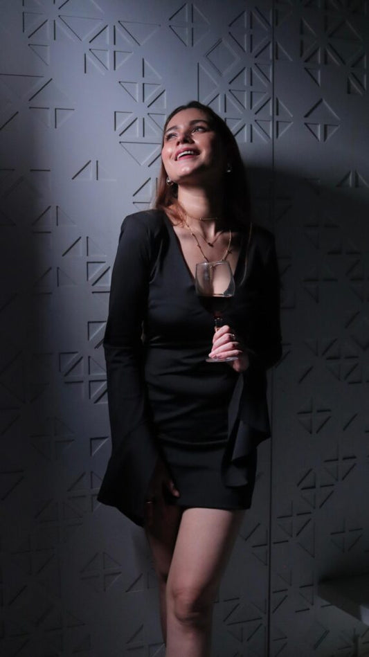 V-Neck Long Sleeve Black Dress