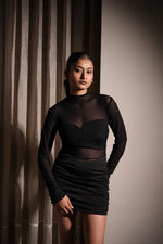 Layered Mesh Black Dress with Inner Tube Top